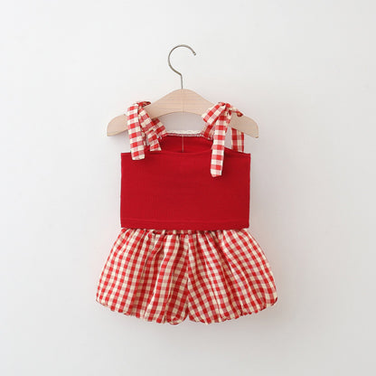 Girls Summer Vacation Outfit Girls Plaid School Outfit Two-piece Set