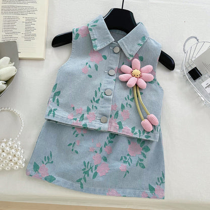 Girls Summer Vacation Outfit Girls Floral Outfit Two-piece Set