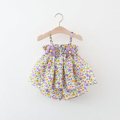Girls Holiday Floral Outfit Girls Summer Vacation Outfit Two-piece set