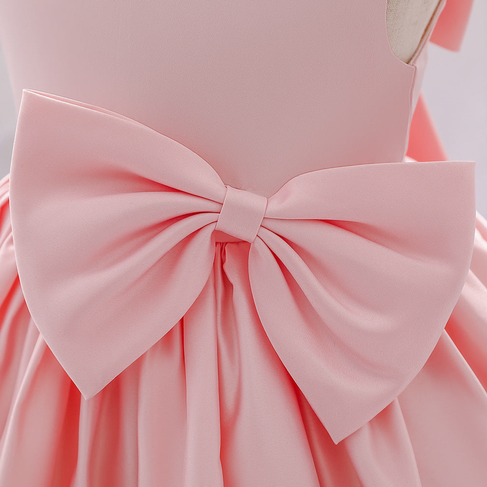 Baby Girl Birthday Party Dress Toddler Summer Round Neck Bow Textured Puffy Formal Princess Dress