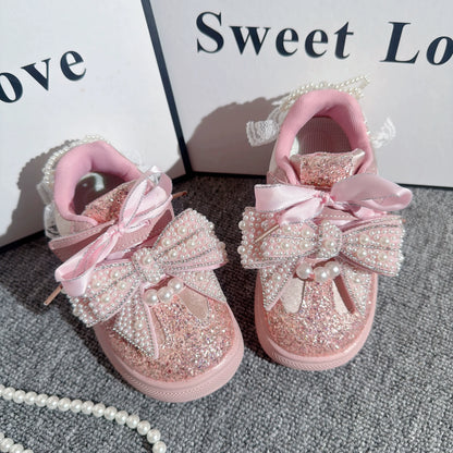 Girls' Pink Bow Breathable Sports Princess Shoes