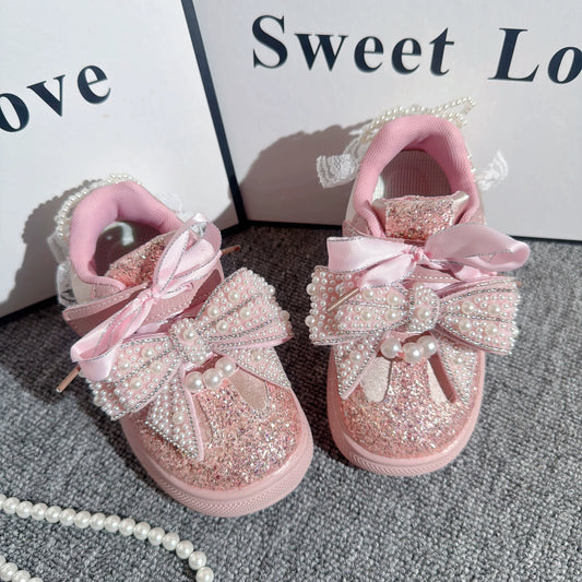 Girls' Pink Bow Breathable Sports Princess Shoes