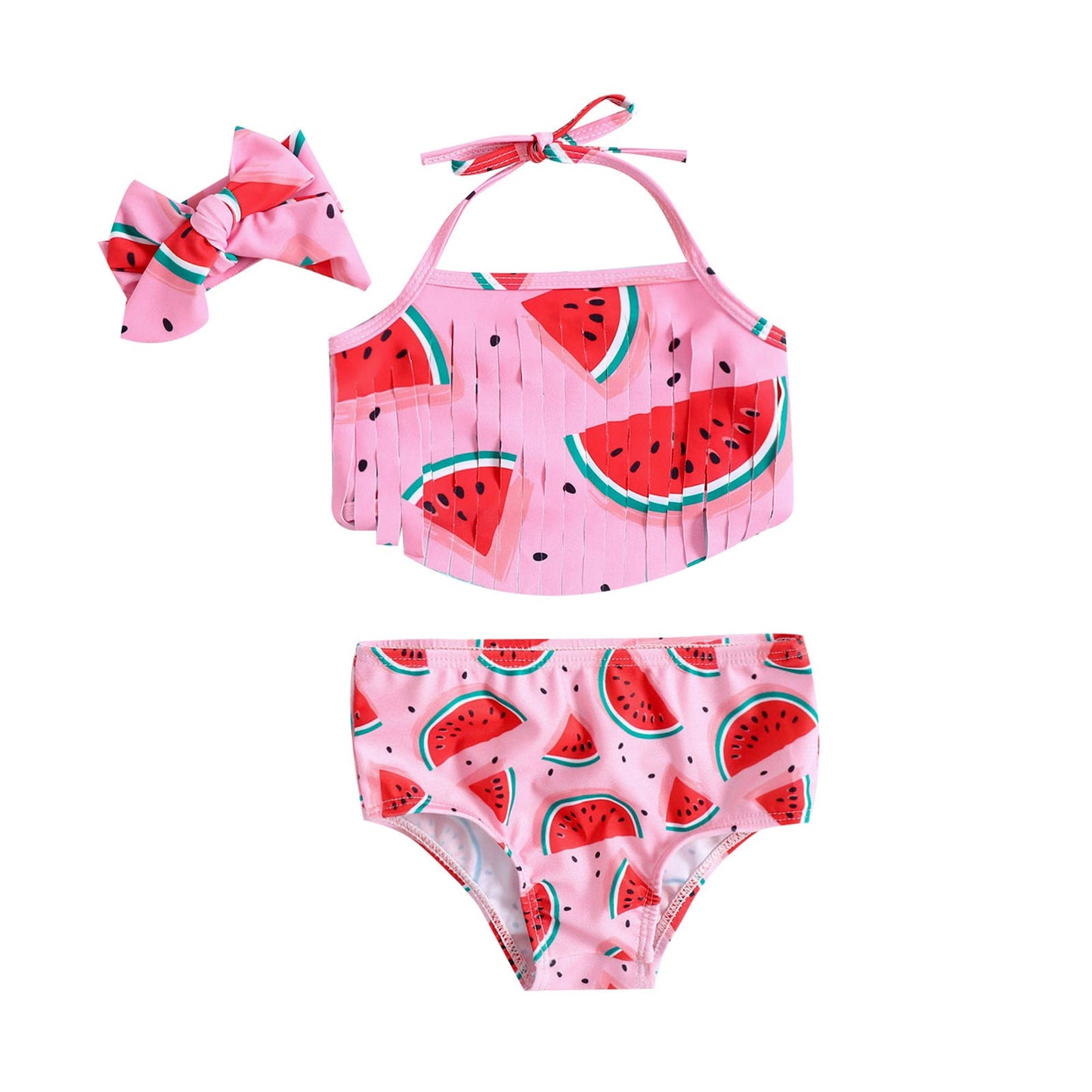 Baby Girls Swimsuit Set Cute Watermelon Bikini 3-piece Bowknot Swimsuit