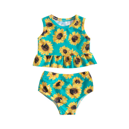 Baby Girls Sunflower Print Ruffled Swimsuit