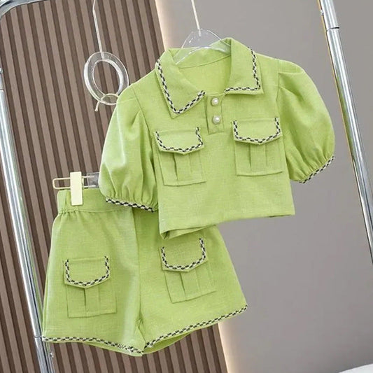 Girls Elegant School Outfit Girls Summer Holiday Outfit Two-Piece Suit