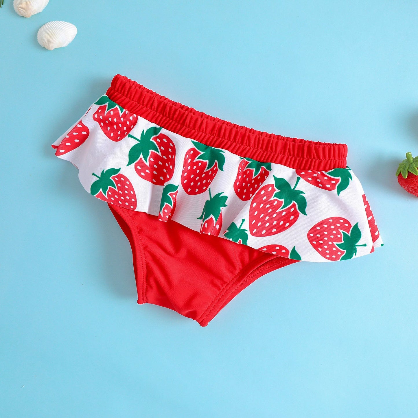 Baby Girls Summer Striped Strawberry Print Swimsuit
