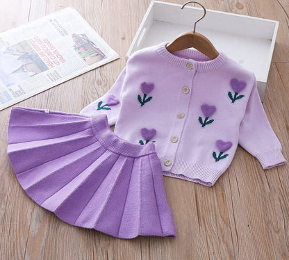 Girls Floral Vacation Outfit Girls Elegant School Outfit Two-piece Dress