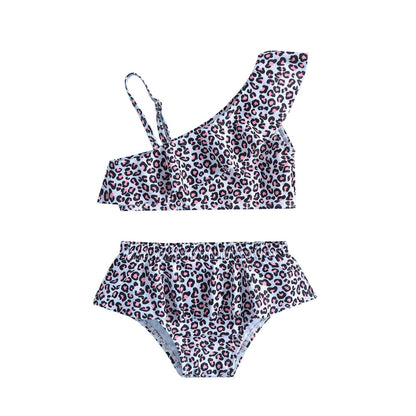Girls Cute Leopard Print Swimsuit Set