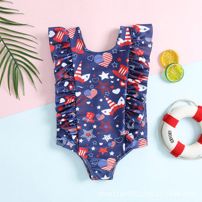 Girls' One-piece Ruffled Cartoon Swimsuit