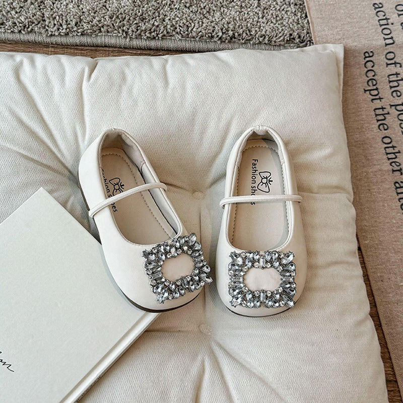 Cozy Girls Square Crystal Leather Shoes