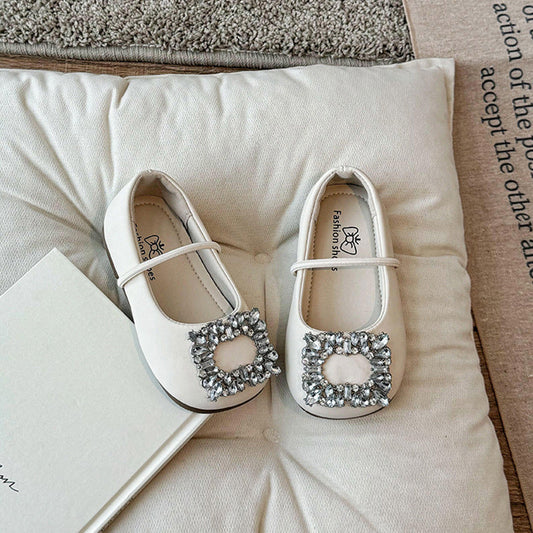 Cozy Girls Square Crystal Leather Shoes