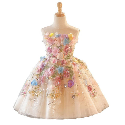 Girls Flower Princess Dress Children's Birthday Puffy Dress