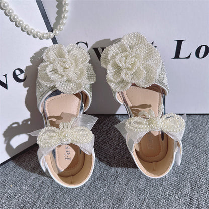 Cute 3D Pearl Flower Crystal Girls Princess Shoes