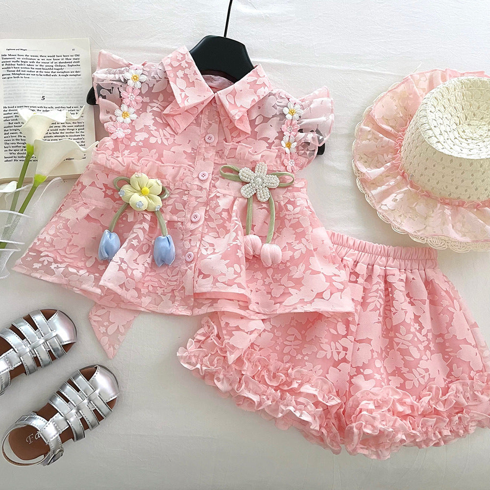 Girls Floral Vacation Outfit Girls Summer Vacation Outfit Two-Piece Suit