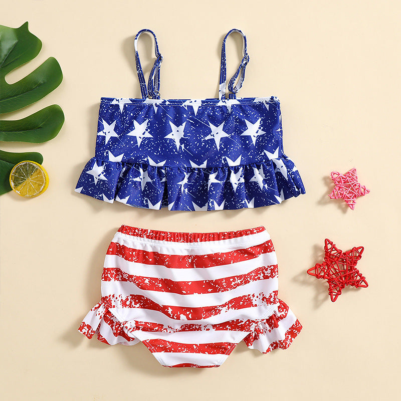 Girls Swimsuit Children's Blue Star Print Swimsuit