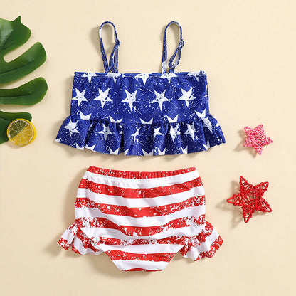 Girls Swimsuit Children's Blue Star Print Swimsuit