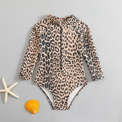 Girls' Leopard Print Princess Vacation Onesie Swimsuit