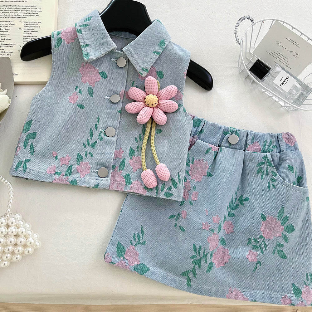 Girls Summer Vacation Outfit Girls Floral Outfit Two-piece Set