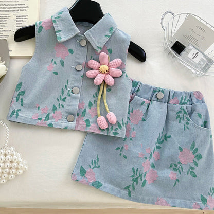 Girls Summer Vacation Outfit Girls Floral Outfit Two-piece Set