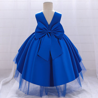 Baby Girl Princess Dress Elegant Bow Knot Trailing Girl Dress Birthday Party Dress
