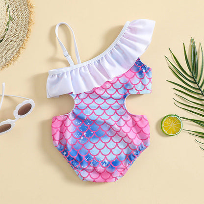 Children's Swimsuit Girls Mermaid One Shoulder Sling Swimsuit