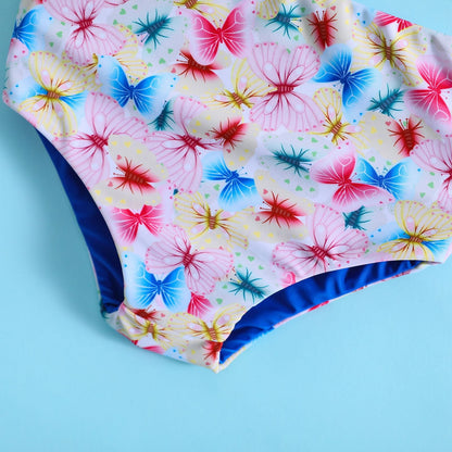 Girl Cute Floral Print Swimsuit Two-piece Set