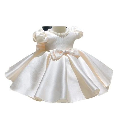 Baby Girl Princess Dresses Girl Bow Cake Puffy Sleeve Bead Collar Birthday Party Dresses Toddler Ball Gowns