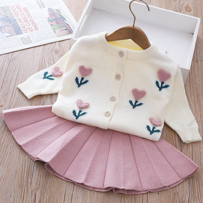 Girls Floral Vacation Outfit Girls Elegant School Outfit Two-piece Dress