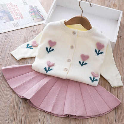 Girls Floral Vacation Outfit Girls Elegant School Outfit Two-piece Dress