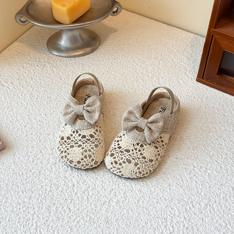 Girls' New Summer Hollowed-out Bow Sandals