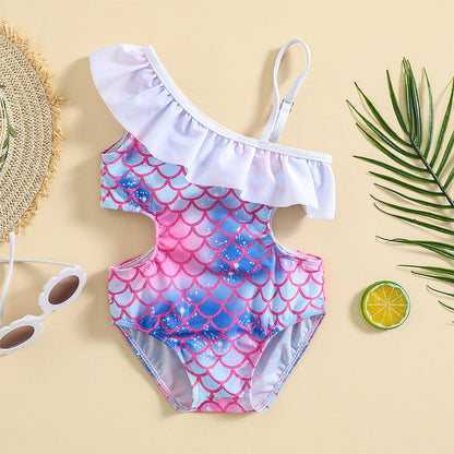 Children's Swimsuit Girls Mermaid One Shoulder Sling Swimsuit