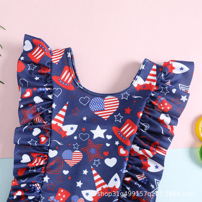 Girls' One-piece Ruffled Cartoon Swimsuit