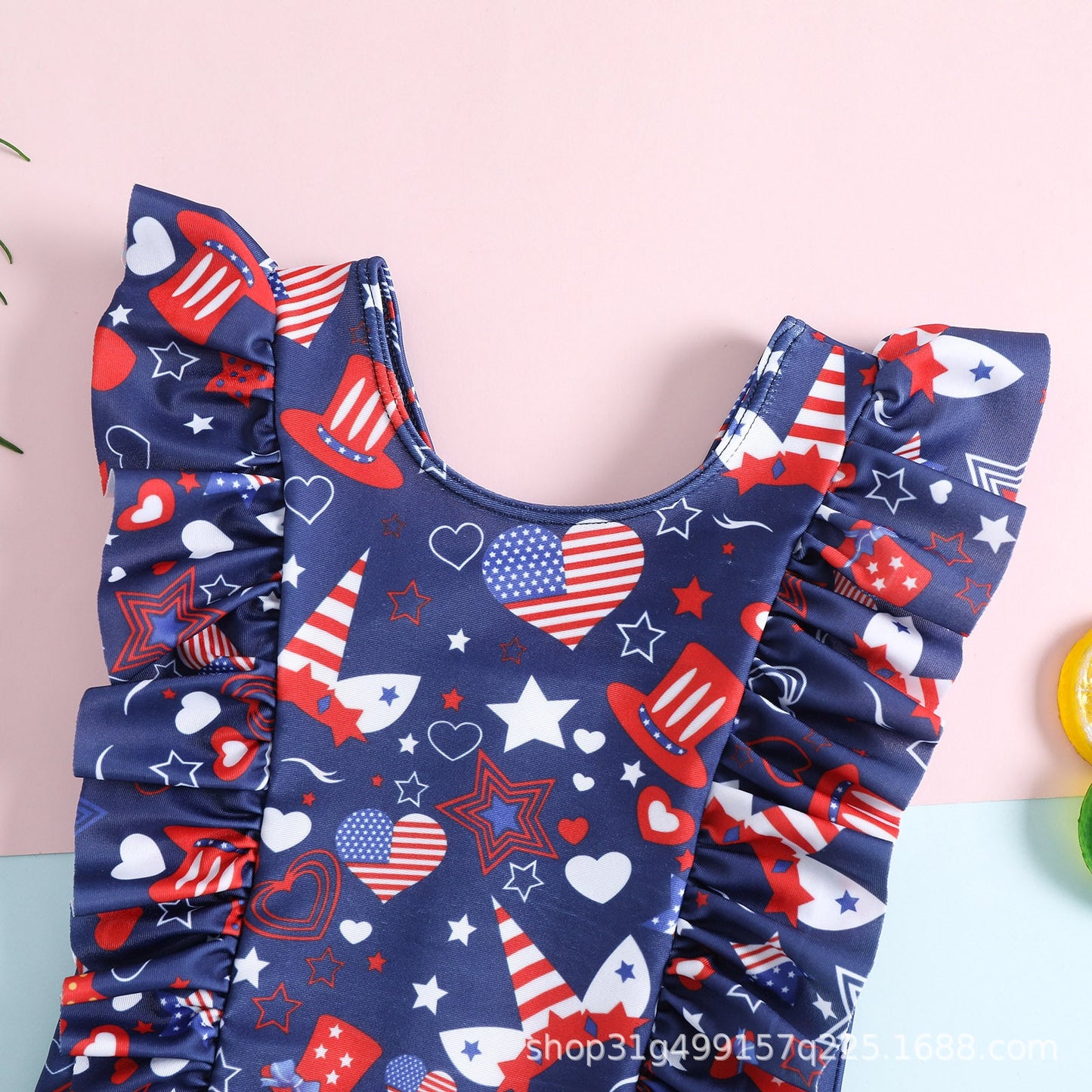 Girls' One-piece Ruffled Cartoon Swimsuit