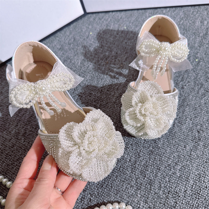 Cute 3D Pearl Flower Crystal Girls Princess Shoes