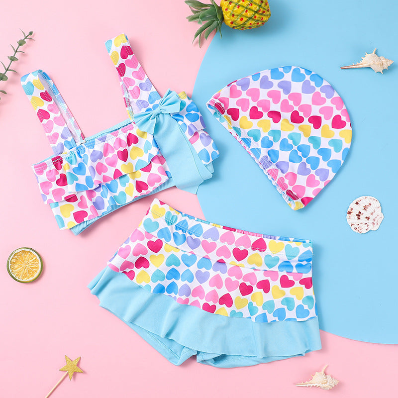 Children's Swimsuit Summer Girls Suspenders Floral Swimsuit