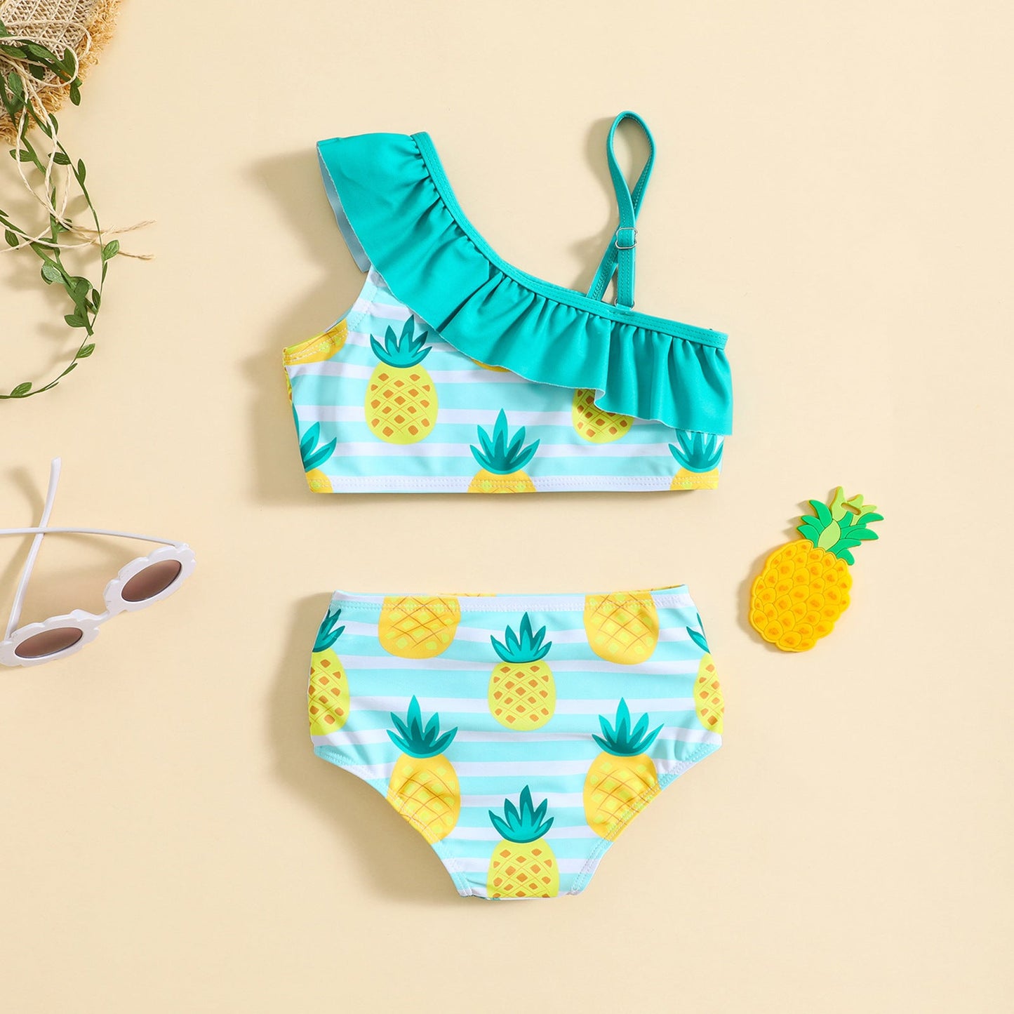 Girls One Shoulder Sling Girls Cute Shorts Swimsuit Two-piece Set