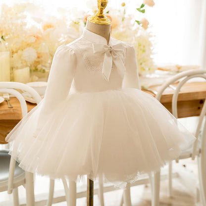 Baby Girl White Elegant Long Sleeve Flower Girl Dress Toddler Formal Princess Dress Girl Birthday Dresses
