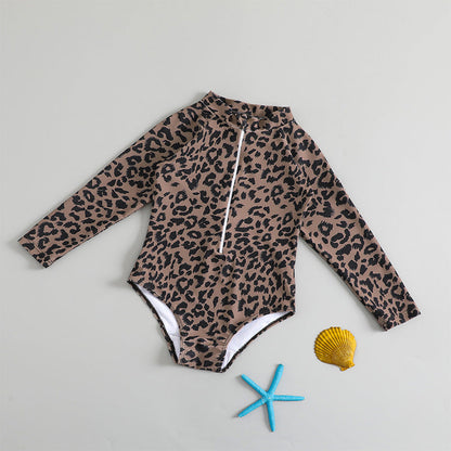 Girls' Leopard Print Princess Vacation Onesie Swimsuit