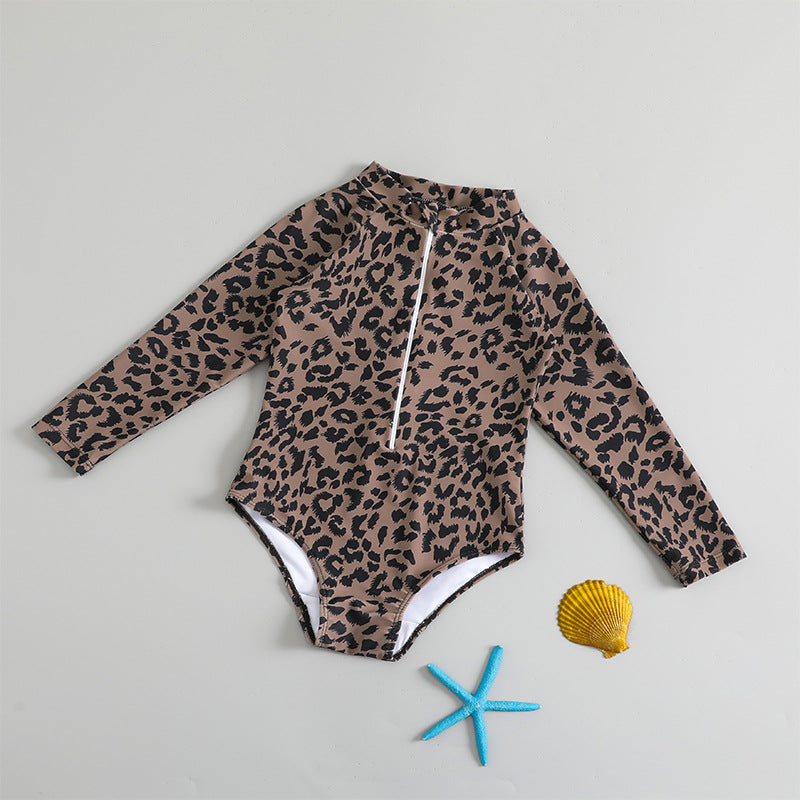 Girls' Leopard Print Princess Vacation Onesie Swimsuit