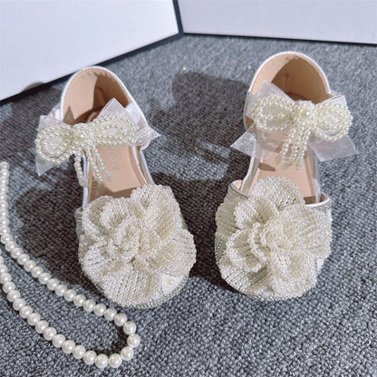Cute 3D Pearl Flower Crystal Girls Princess Shoes