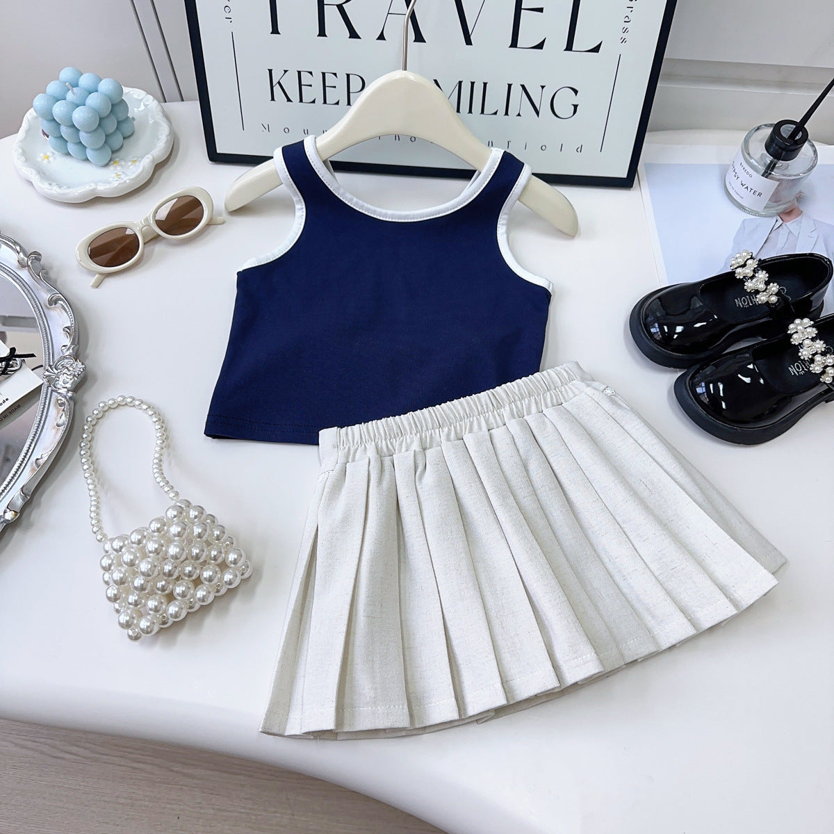 Girls Summer Vacation Outfit Girls A-Line School Outfit Two-piece Suit