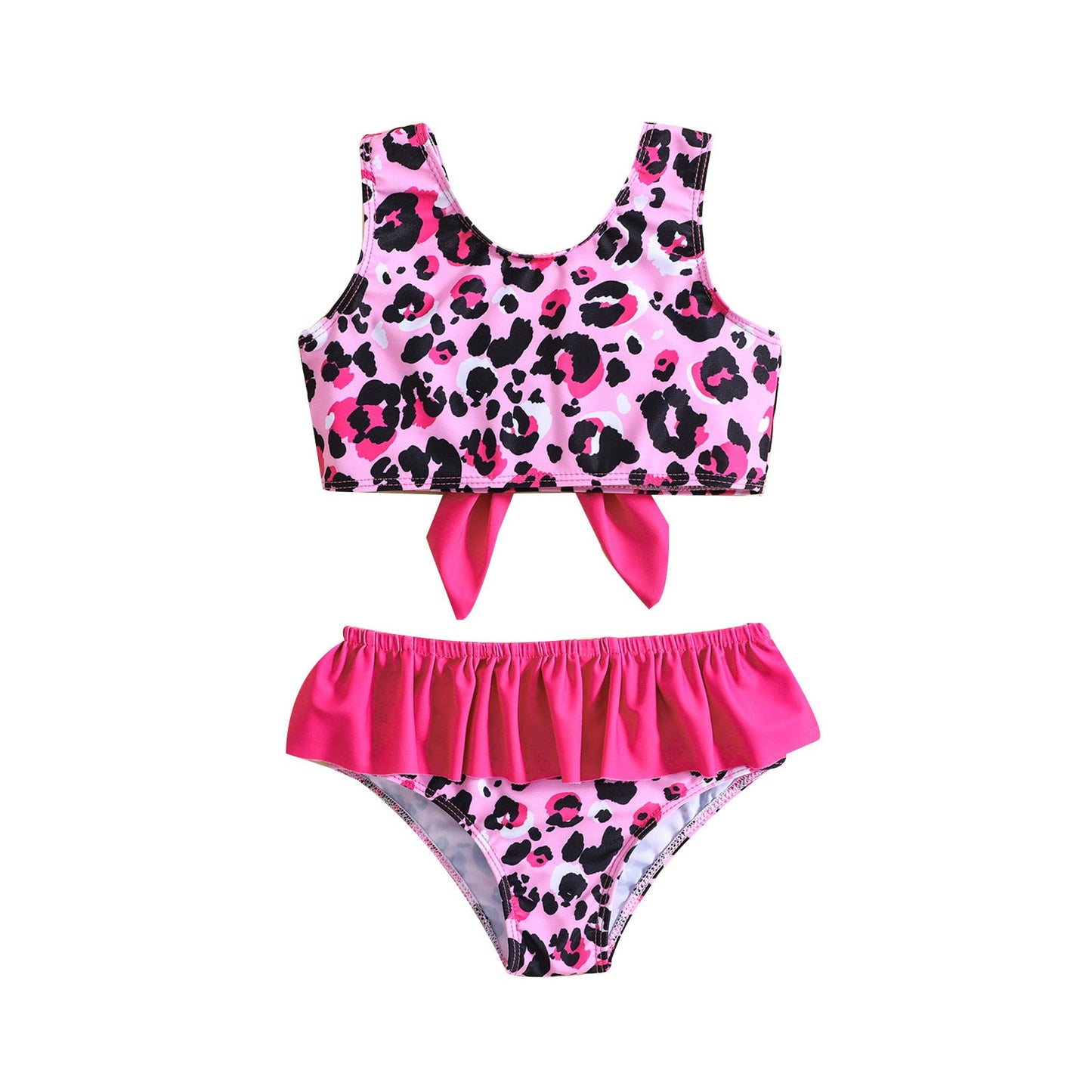 Children's Leopard Print Swimsuit Girls' Bow Swimsuit Two-piece Set