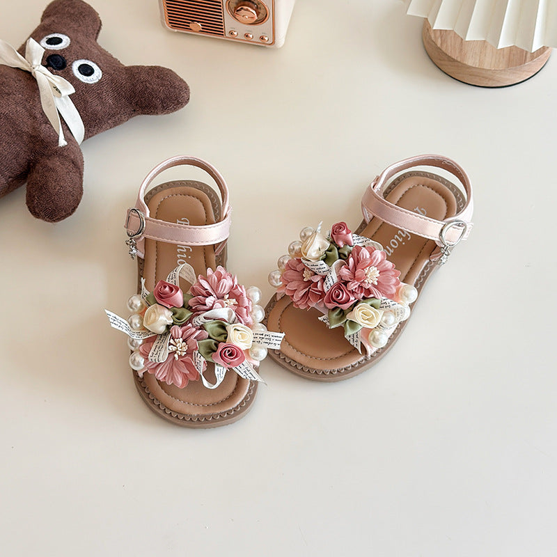 Girls' Summer Princess Flower Soft-Soled Sandals