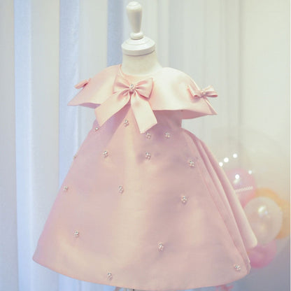 Cute Baby Girl Pearl Bow-knot Birthday Party Princess Dress