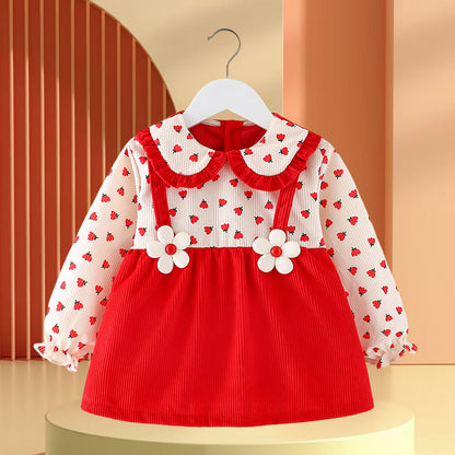 Girls Floral Vacation Dress Girls Autumn School Dress