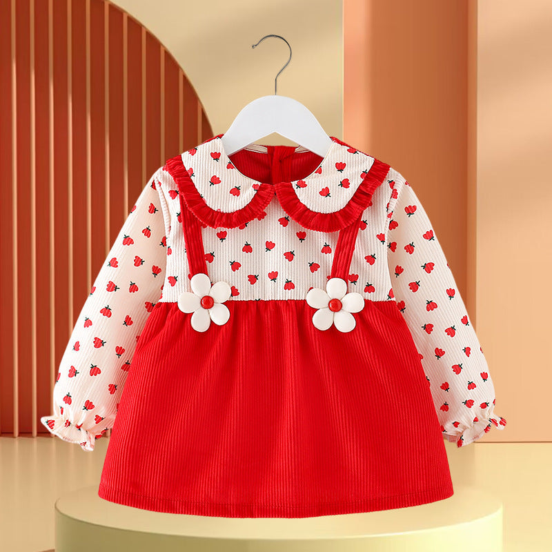 Girls Floral Vacation Dress Girls Autumn School Dress