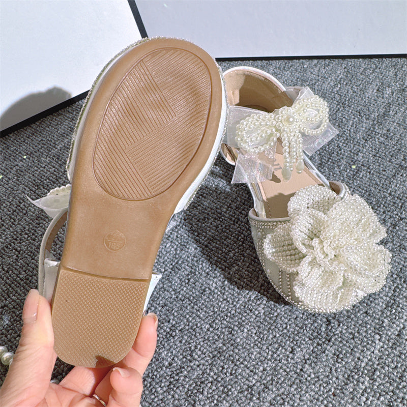 Cute 3D Pearl Flower Crystal Girls Princess Shoes