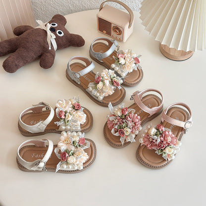 Girls' Summer Princess Flower Soft-Soled Sandals