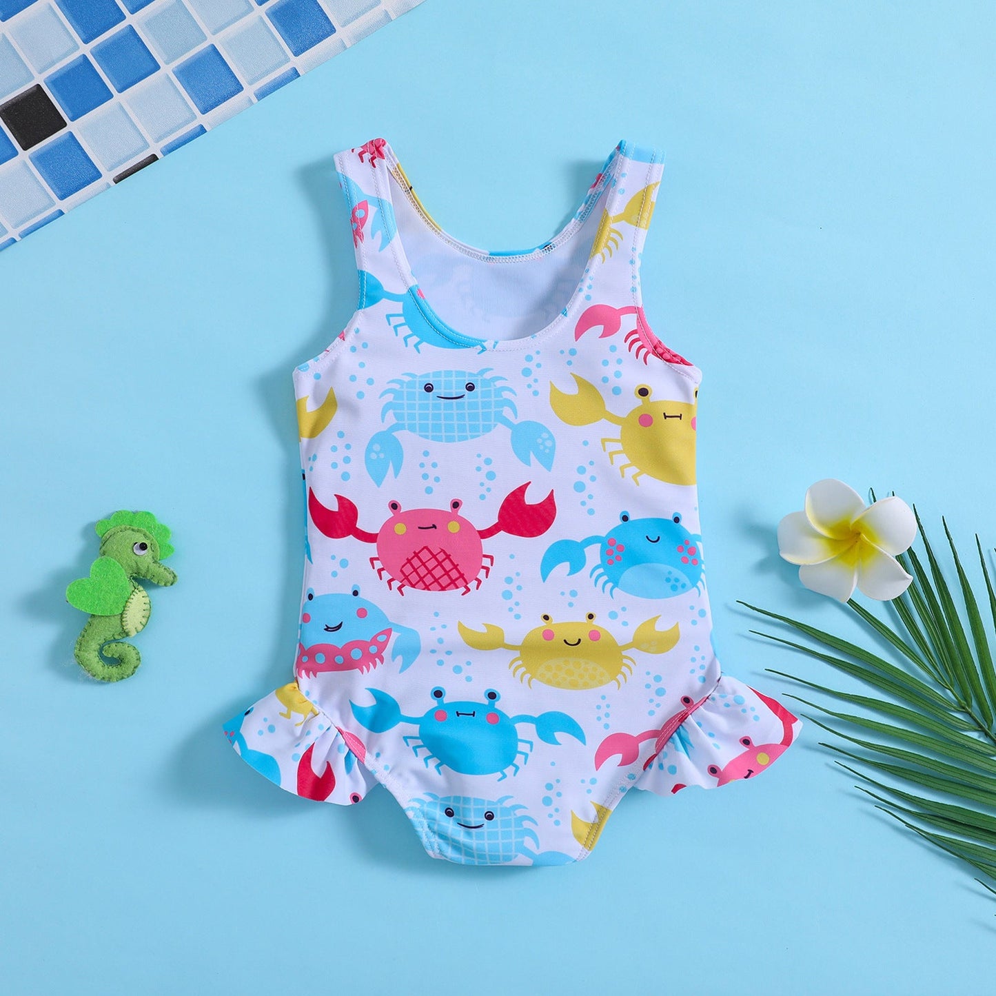 Children's Sleeveless Swimsuit Donut Print Vest One-Piece Baby Girl Swimsuit