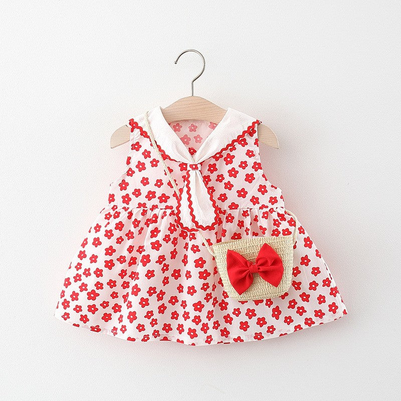 Girls Floral Ribbon Dress Girls Vacation Dress